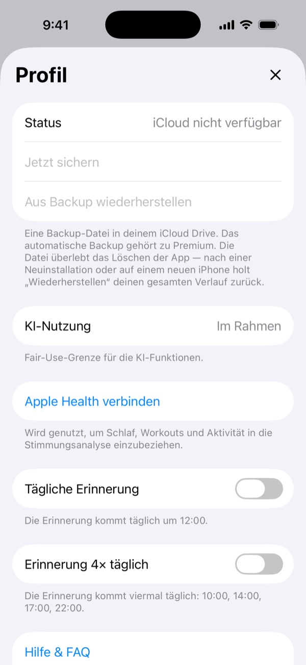 Settings screen with the Connect Apple Health button